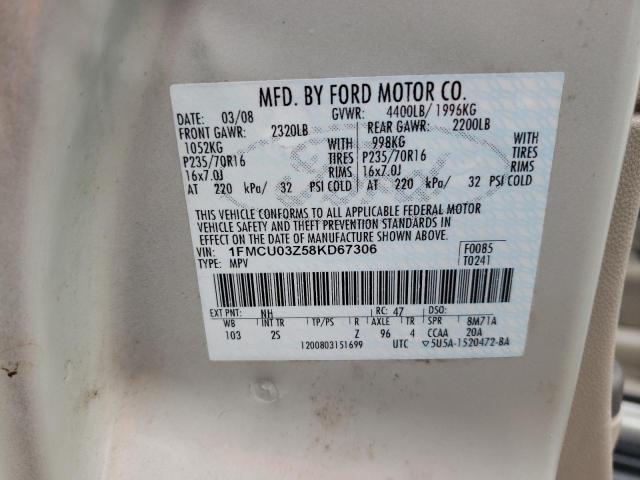 1FMCU03Z58KD67306 - 2008 FORD ESCAPE XLT WHITE photo 12