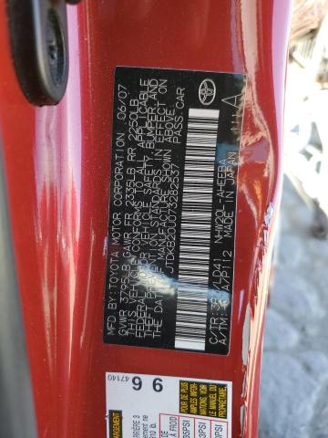 JTDKB20U073282537 - 2007 TOYOTA PRIUS RED photo 12