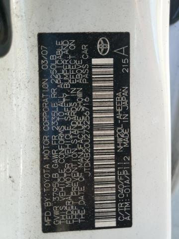 JTDKB20U273256716 - 2007 TOYOTA PRIUS WHITE photo 13