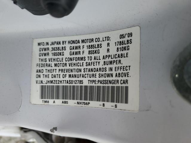 JHMZE2H77AS012785 - 2010 HONDA INSIGHT EX WHITE photo 12