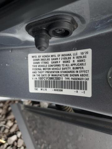 19XFC1F39ME200011 - 2021 HONDA CIVIC EX SILVER photo 13