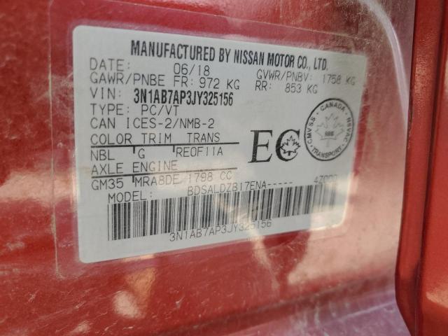 3N1AB7AP3JY325156 - 2018 NISSAN SENTRA S 红色 照片 13