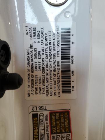 2HGFG3B07FH531870 - 2015 HONDA CIVIC EXL WHITE photo 13