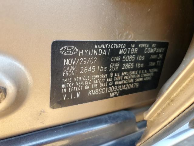 KM8SC13D93U420479 - 2003 HYUNDAI SANTA FE GLS TAN photo 13