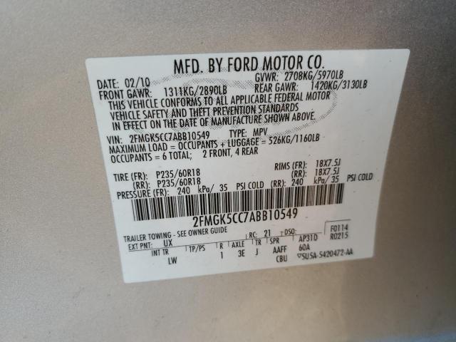 2FMGK5CC7ABB10549 - 2010 FORD FLEX SEL SILVER photo 13