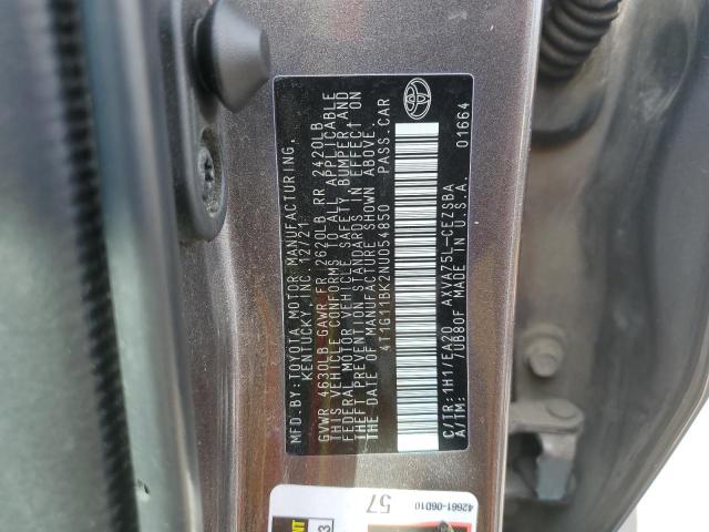 4T1G11BK2NU054850 - 2022 TOYOTA CAMRY SE ნაცრისფერი ფოტო 12