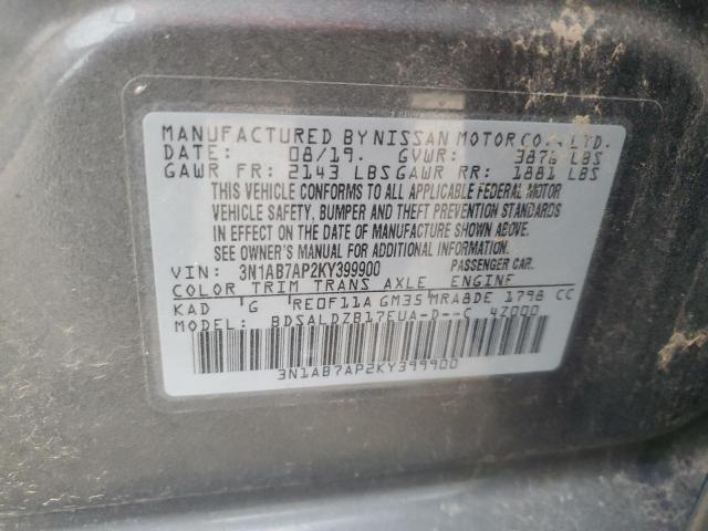 3N1AB7AP2KY399900 - 2019 NISSAN SENTRA S 灰色 照片 12