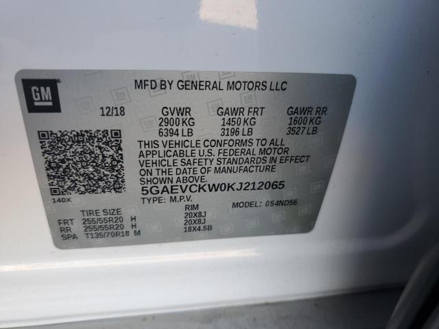 5GAEVCKW0KJ212065 - 2019 BUICK ENCLAVE AVENIR WHITE photo 13