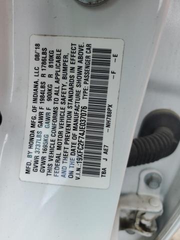 19XFC2F74JE037076 - 2018 HONDA CIVIC EX WHITE photo 13