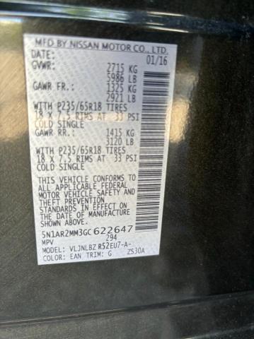 5N1AR2MM3GC62264 - 2016 NISSAN PATHFINDER S გრაფიტი ფოტო 10