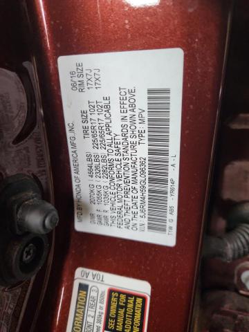 5J6RM4H59GL096362 - 2016 HONDA CR-V EX RED photo 13