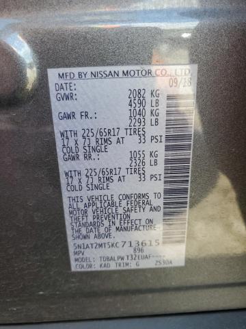 5N1AT2MT5KC713615 - 2019 NISSAN ROGUE S ნაცრისფერი ფოტო 13