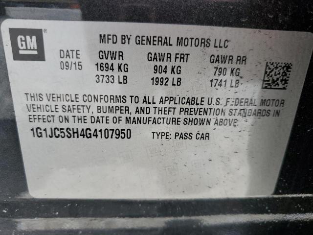 1G1JC5SH4G4107950 - 2016 CHEVROLET SONIC LT GRAY photo 13