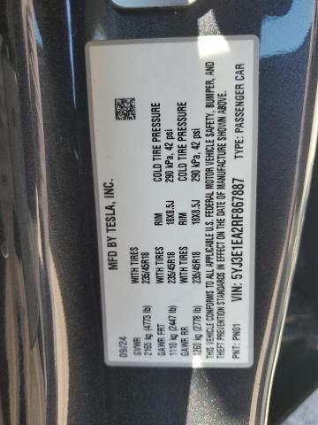 5YJ3E1EA2RF867887 - 2024 TESLA MODEL 3 Մոխրագույն լուսանկար 12