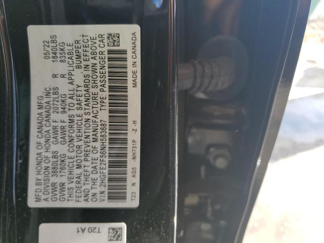 2HGFE2F56NH583687 - 2022 HONDA CIVIC SPORT შავი ფოტო 13