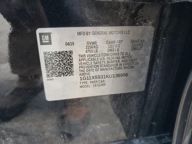 1G11X5S31KU136906 - 2019 CHEVROLET IMPALA LS BLACK photo 12