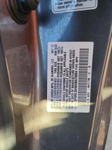 5FNRL5H98DB070884 - 2013 HONDA ODYSSEY TOURING CHARCOAL photo 13