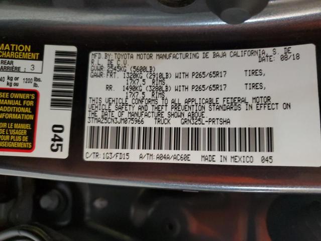 3TMAZ5CN3JM075966 - 2018 TOYOTA TACOMA DOUBLE CAB Gri fotoğraf 12