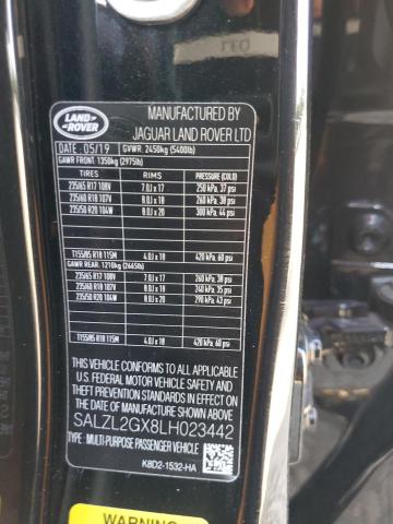 SALZL2GX8LH023442 - 2020 LAND ROVER RANGE ROVE SE BLACK photo 13
