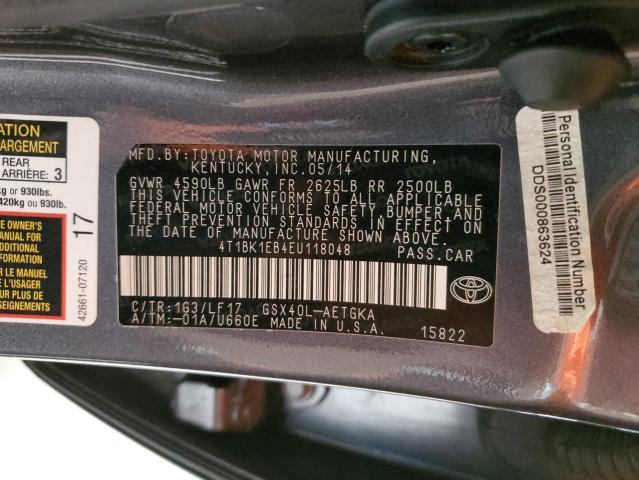 4T1BK1EB4EU118048 - 2014 TOYOTA AVALON BASE Сұр фото 12