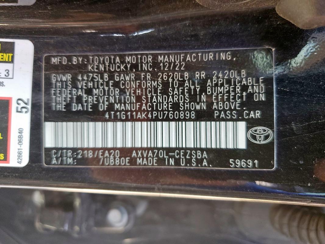 4T1G11AK4PU760898 - 2023 TOYOTA CAMRY SE NIGHT SHADE BLACK photo 12