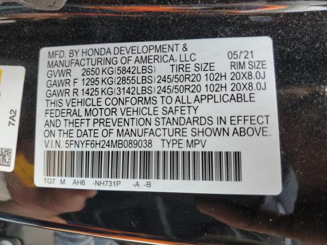 5FNYF6H24MB089038 - 2021 HONDA PILOT SE BLACK photo 13