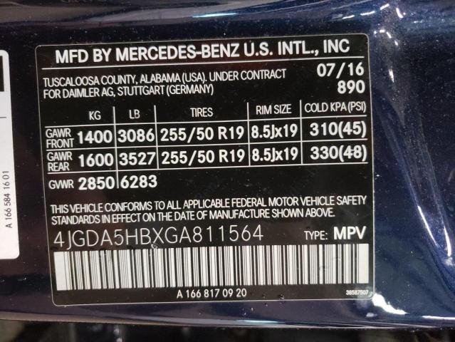 4JGDA5HBXGA811564 - 2016 MERCEDES-BENZ GLE 350 4MATIC BLUE photo 13