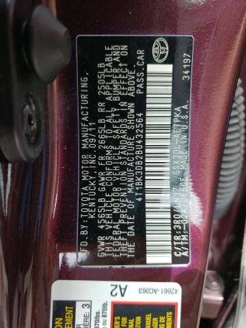 4T1BK3DB2BU432564 - 2011 TOYOTA AVALON BASE 栗色 照片 12