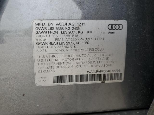WA1LFAFP5EA072796 - 2014 AUDI Q5 PREMIUM PLUS GRAY photo 13