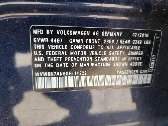 WVWBN7AN6GE514722 - 2016 VOLKSWAGEN CC BASE BLUE photo 12