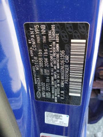 KMHLM4AG0NU361356 - 2022 HYUNDAI ELANTRA SEL BLUE photo 12