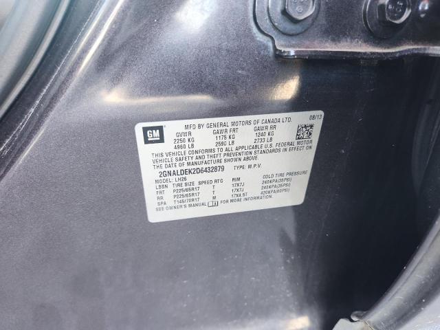 2GNALDEK2D6432879 - 2013 CHEVROLET EQUINOX LT GRAY photo 13