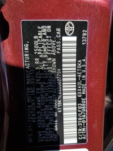 4T1BK1EB8DU027704 - 2013 TOYOTA AVALON BASE Burdeos foto 12