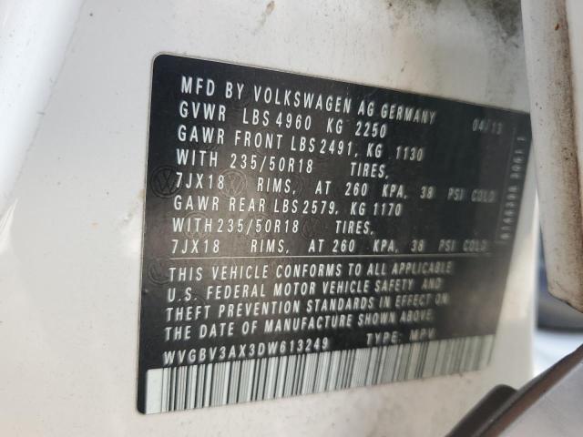 WVGBV3AX3DW613249 - 2013 VOLKSWAGEN TIGUAN S თეთრი ფოტო 13