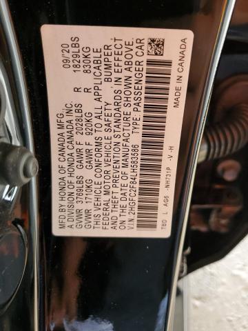 2HGFC2F84LH583586 - 2020 HONDA CIVIC SPORT შავი ფოტო 12