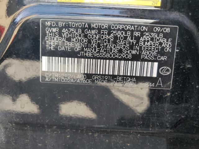 JTHBE96S580042908 - 2008 LEXUS GS 350 BLACK photo 12
