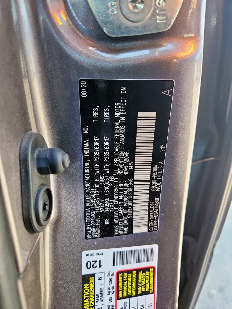 5TDYZ3DC1LS081946 - 2020 TOYOTA SIENNA XLE Boz foto 12