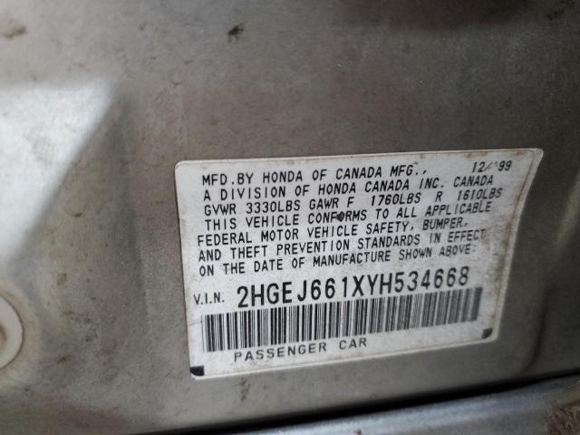 2HGEJ661XYH534668 - 2000 HONDA CIVIC BASE SILVER photo 12