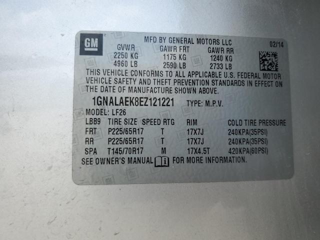 1GNALAEK8EZ121221 - 2014 CHEVROLET EQUINOX LS SILVER photo 14