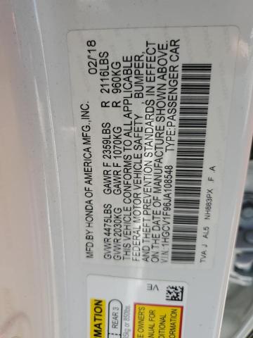 1HGCV1F96JA108548 - 2018 HONDA ACCORD TOURING Белый фото 13