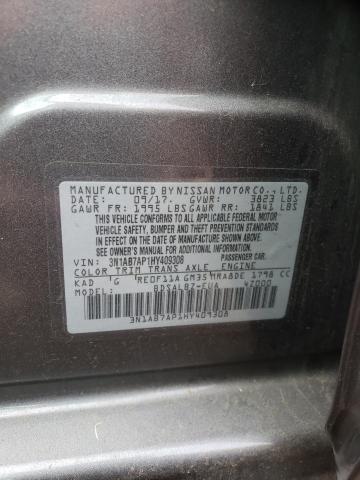 3N1AB7AP1HY409308 - 2017 NISSAN SENTRA S GRAY photo 13