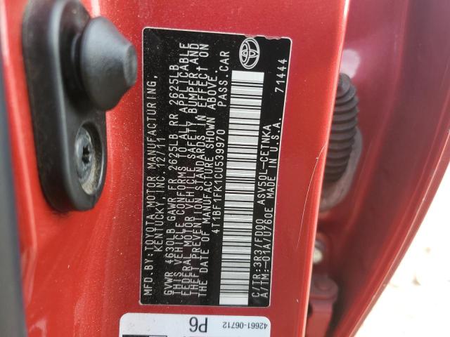 4T1BF1FK1CU539970 - 2012 TOYOTA CAMRY BASE RED photo 12