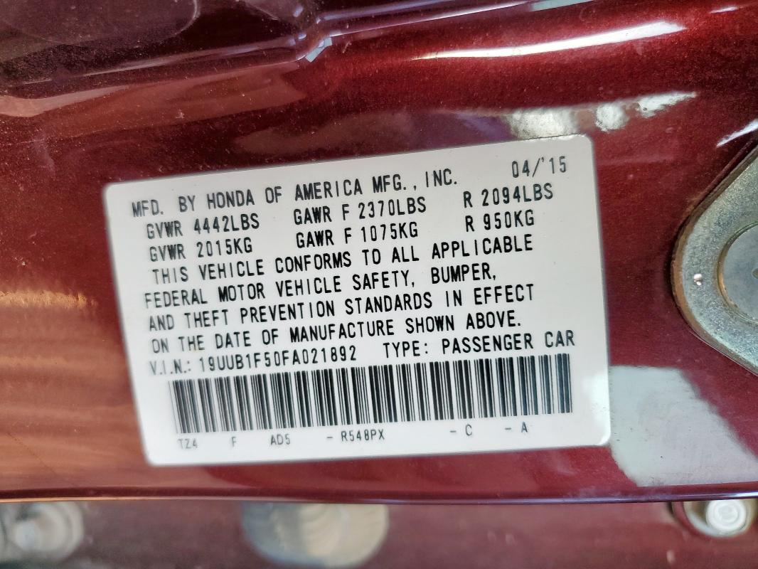 19UUB1F50FA021892 - 2015 ACURA TLX TECH BURGUNDY photo 12