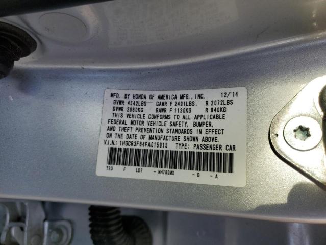 1HGCR3F84FA015915 - 2015 HONDA ACCORD EXL GRAY photo 12
