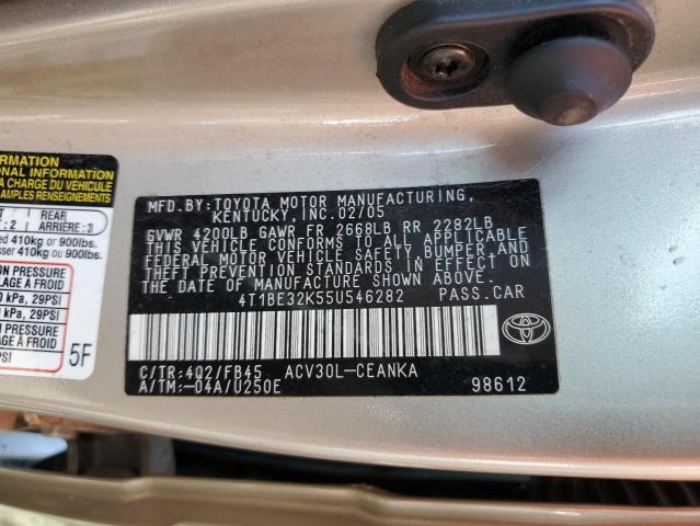 4T1BE32K55U546282 - 2005 TOYOTA CAMRY LE 金色 照片 12
