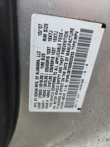 5FNRL387X8B005253 - 2008 HONDA ODYSSEY EXL SILVER photo 13