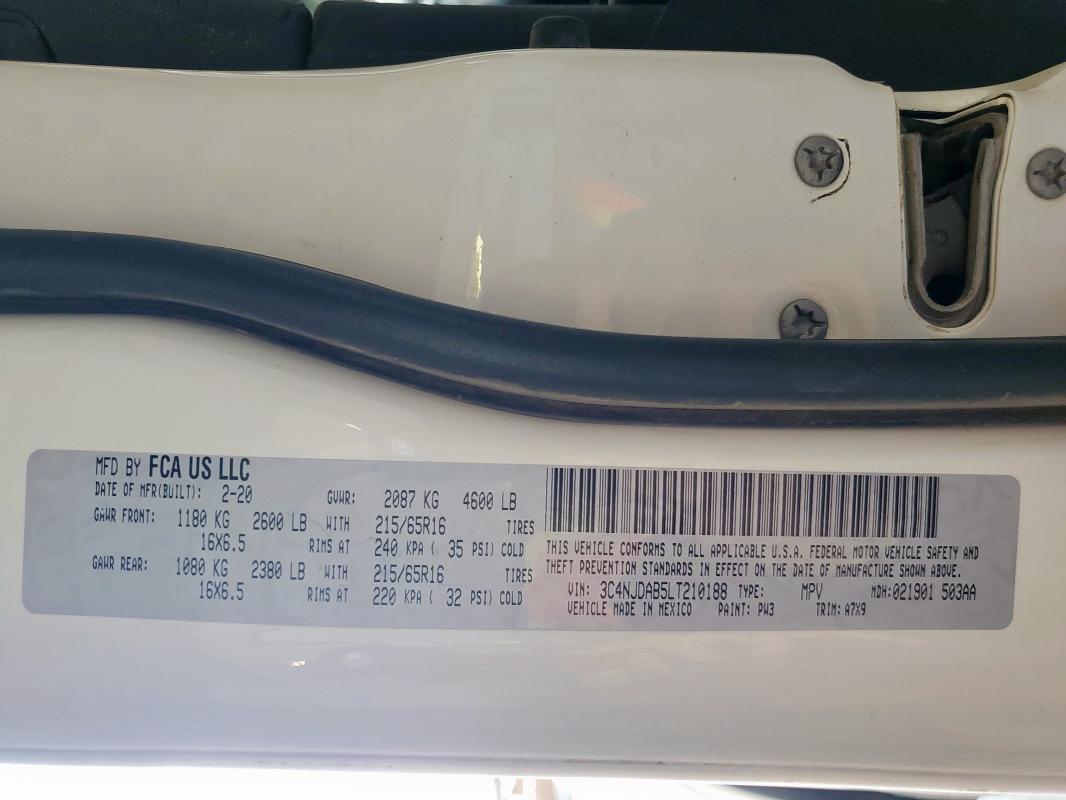 3C4NJDAB5LT210188 - 2020 JEEP COMPASS SPORT 白色 照片 13