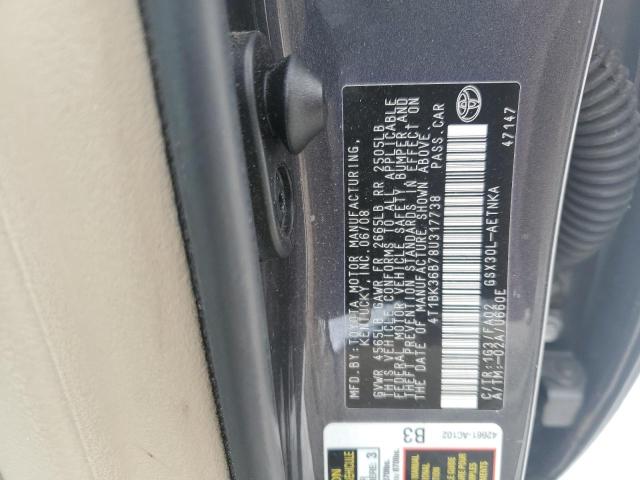 4T1BK36B78U317738 - 2008 TOYOTA AVALON XL GRAY photo 12