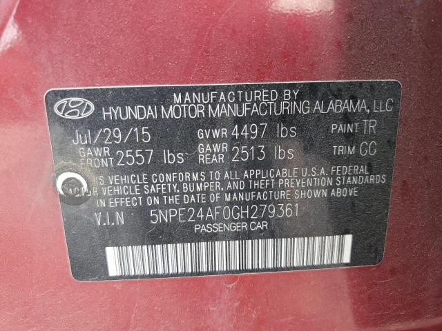 5NPE24AF0GH279361 - 2016 HYUNDAI SONATA SE 栗色 照片 12