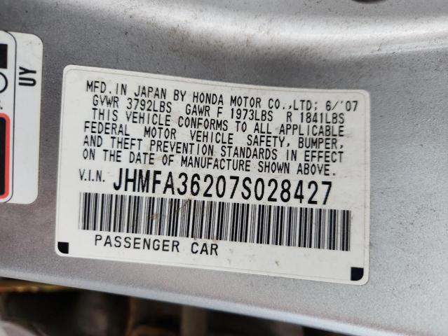 JHMFA36207S028427 - 2007 HONDA CIVIC HYBRID Gümüş foto 12
